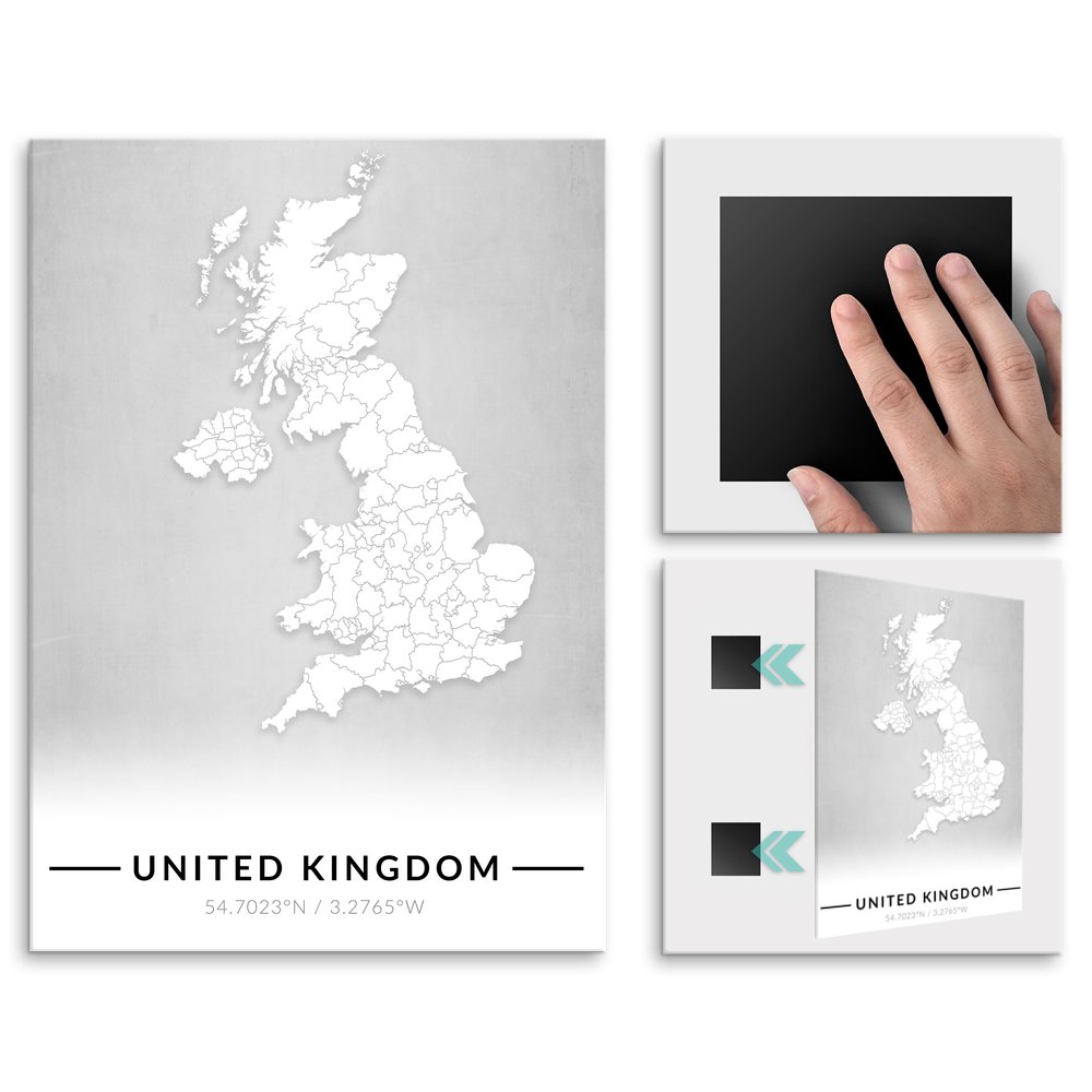 Plakat metalowy Mapa B&W Wielka Brytania L