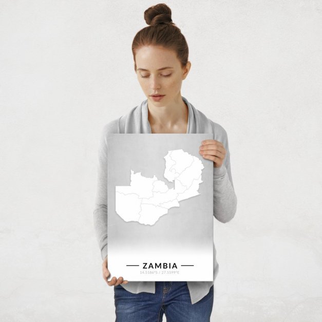 Plakat metalowy Mapa B&W Zambia M