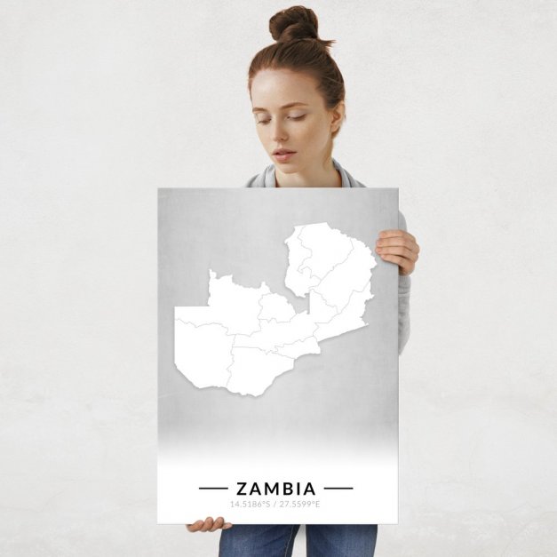 Plakat metalowy Mapa B&W Zambia L