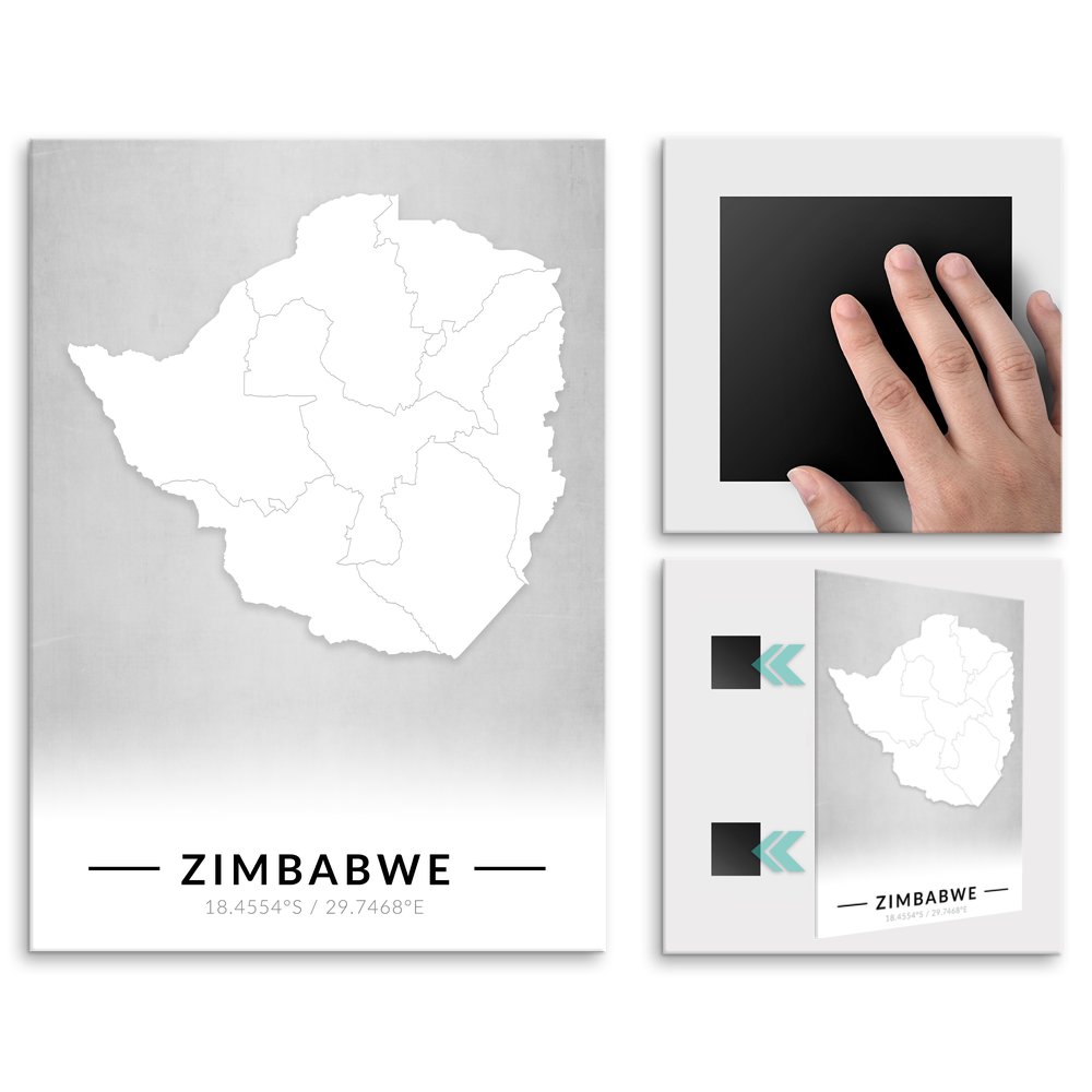 Plakat metalowy Mapa B&W Zimbabwe M