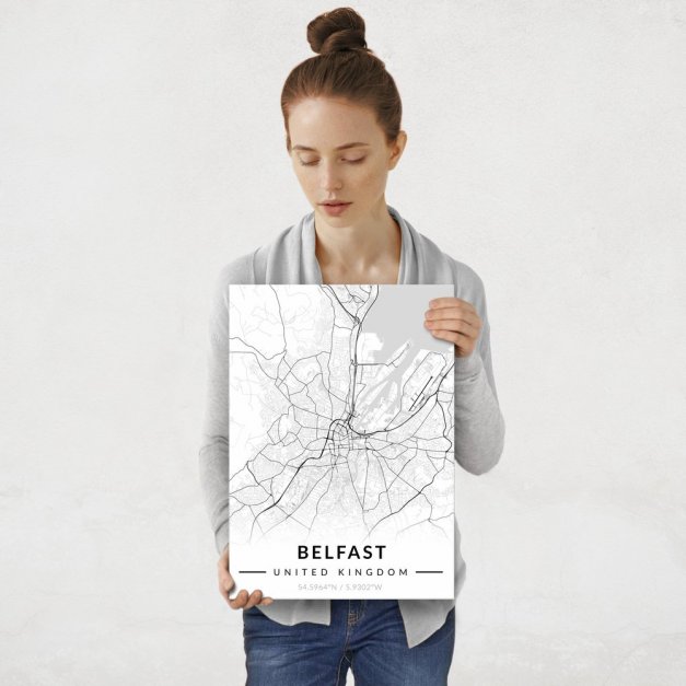 Plakat metalowy Mapa B&W Belfast M