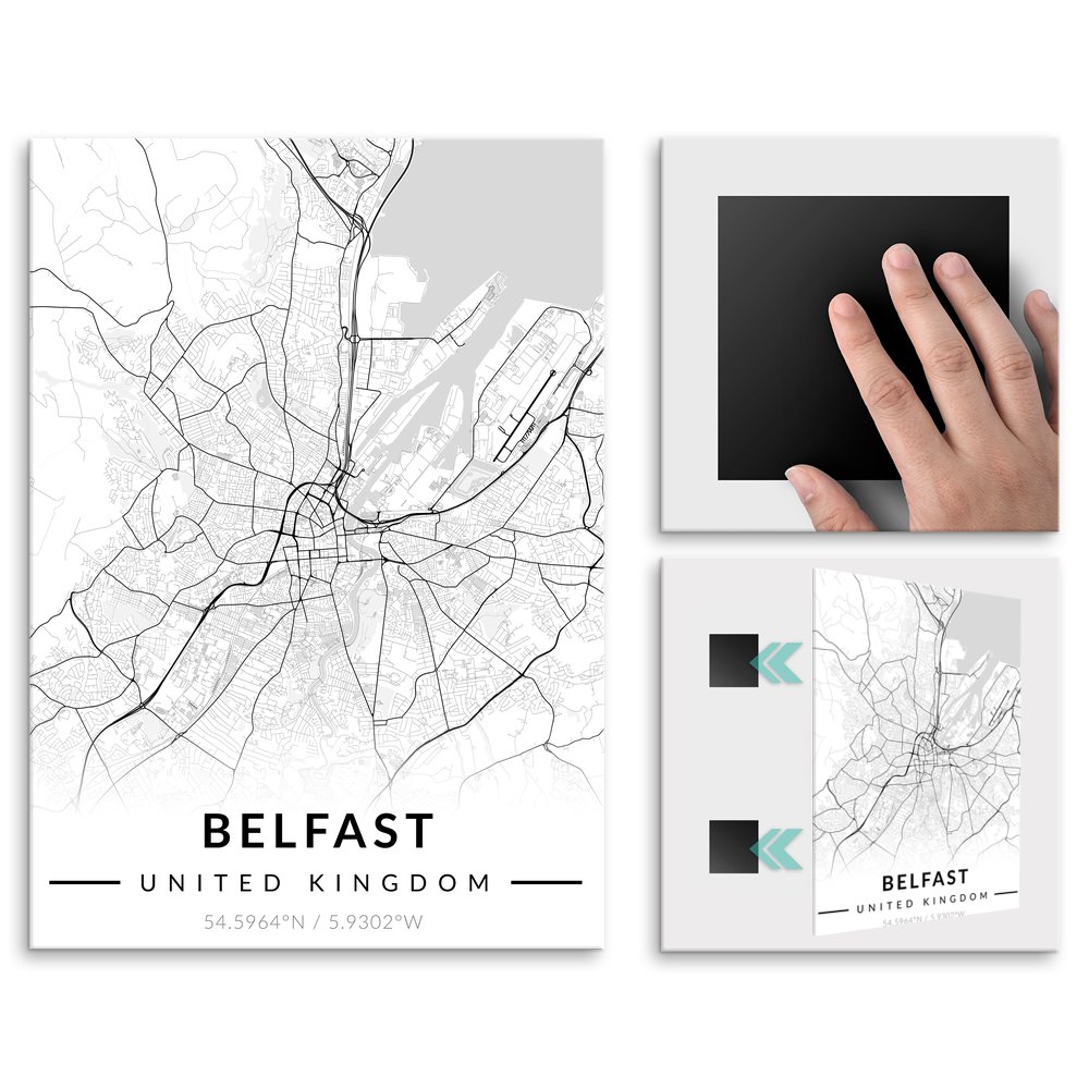 Plakat metalowy Mapa B&W Belfast L