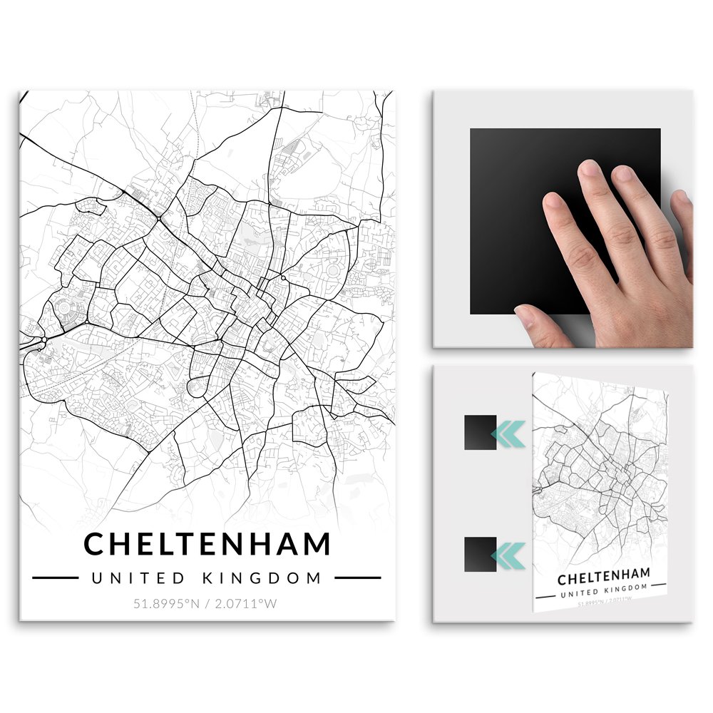 Plakat metalowy Mapa B&W Cheltenham L