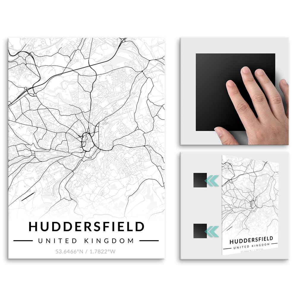 Plakat metalowy Mapa B&W Huddersfield M