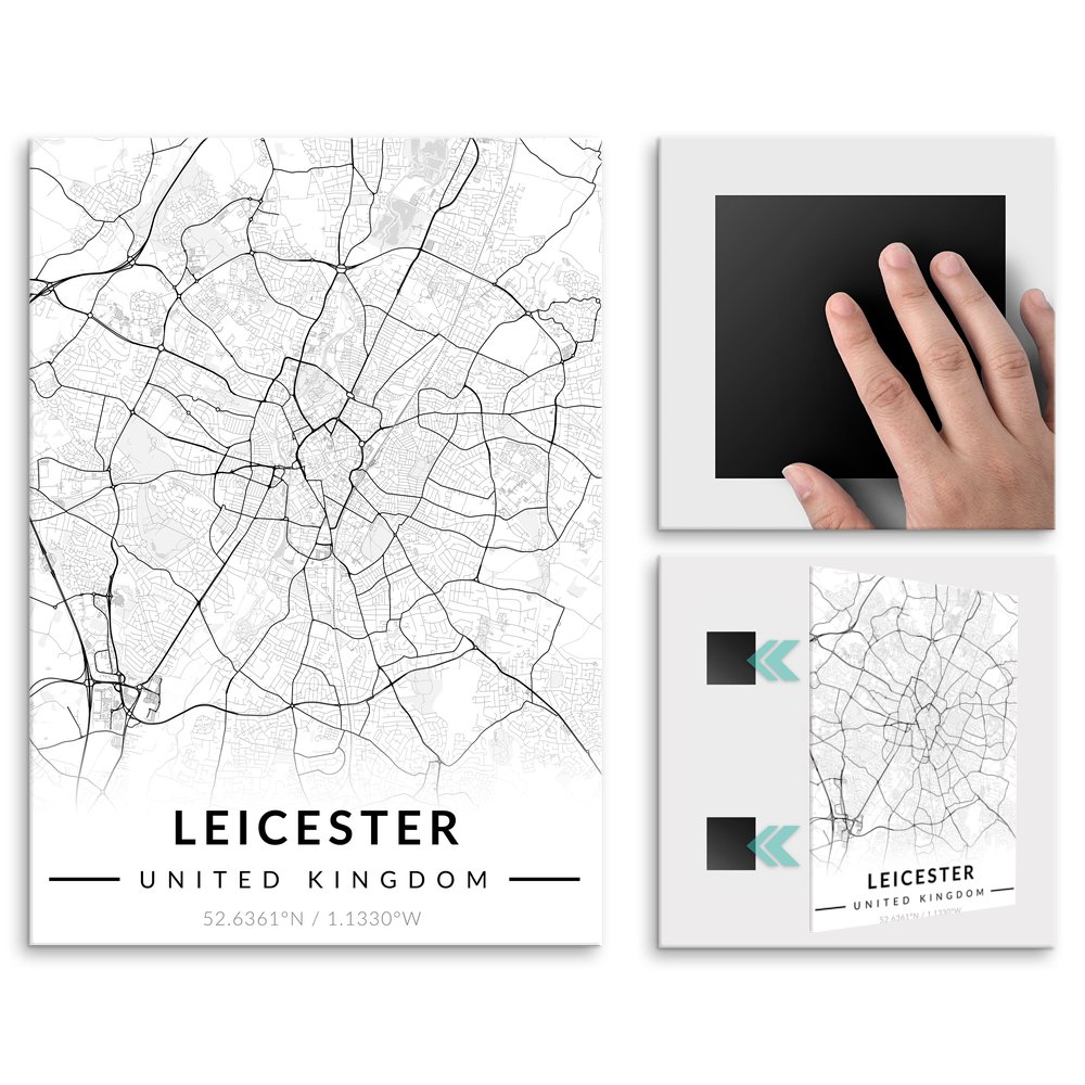 Plakat metalowy Mapa B&W Leicester L