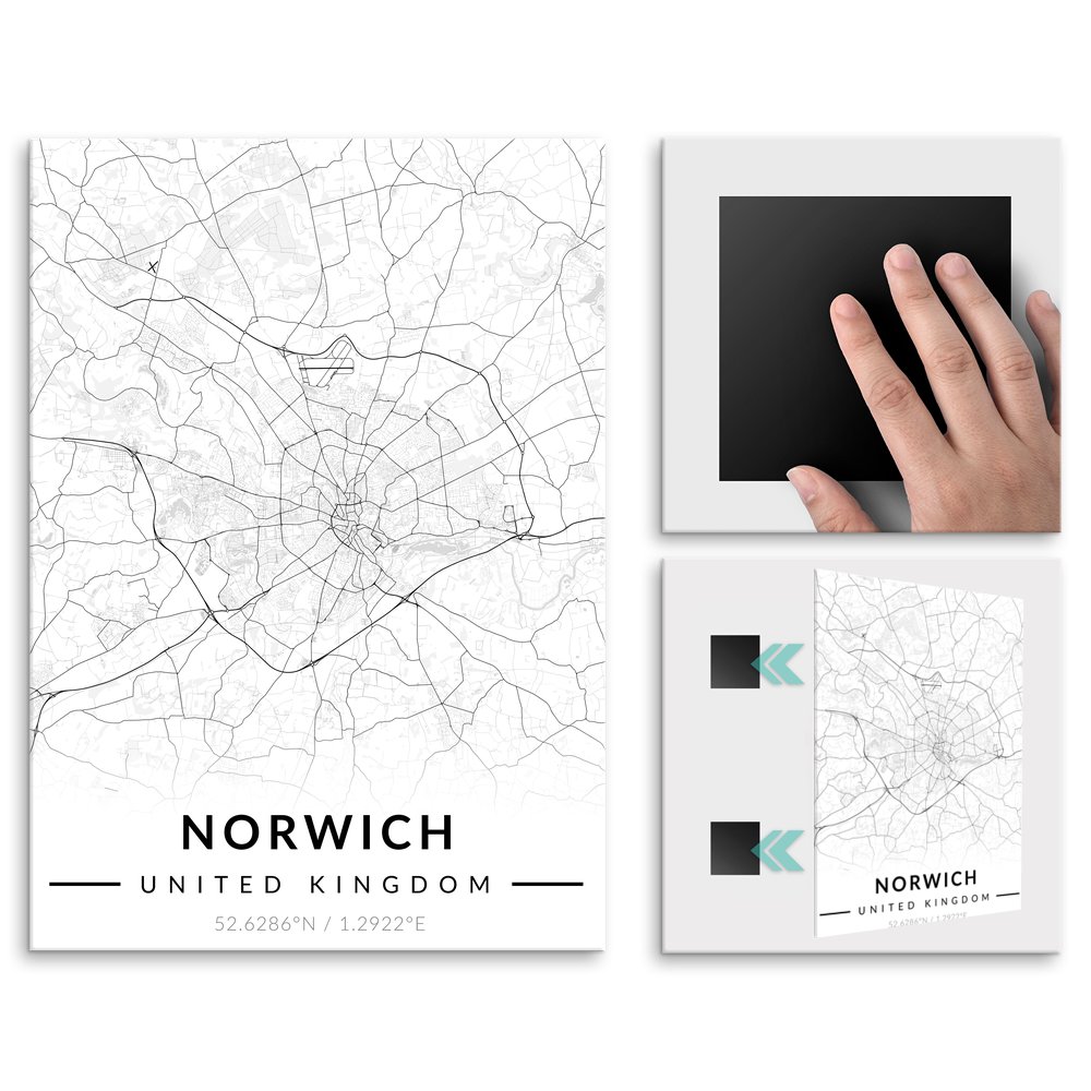 Plakat metalowy Mapa B&W Norwich M