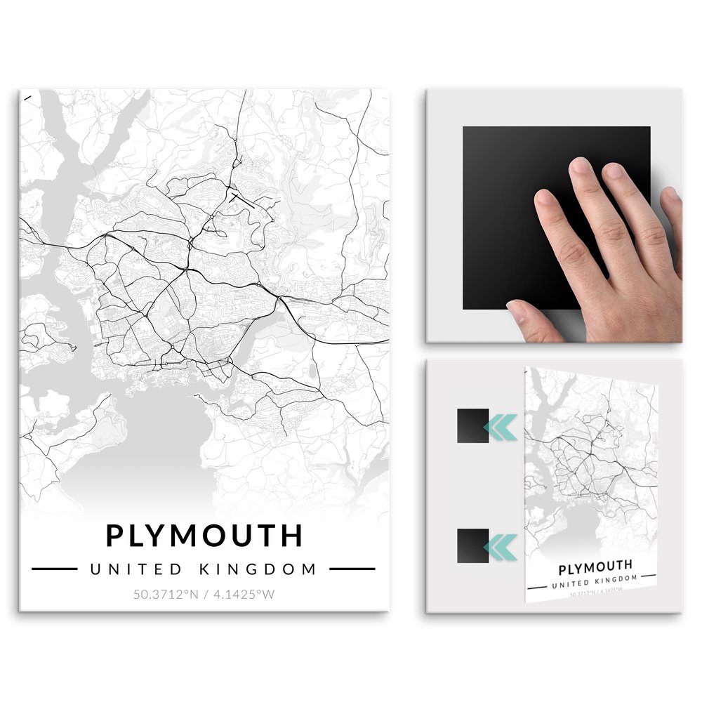 Plakat metalowy Mapa B&W Plymouth L