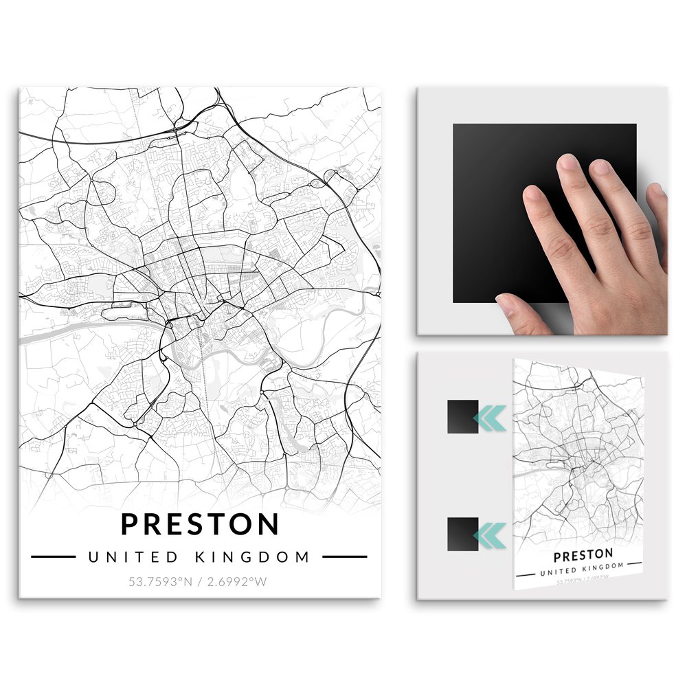 Plakat metalowy Mapa B&W Preston M