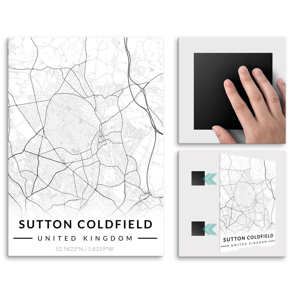 Plakat metalowy Mapa B&W Sutton Coldfield L