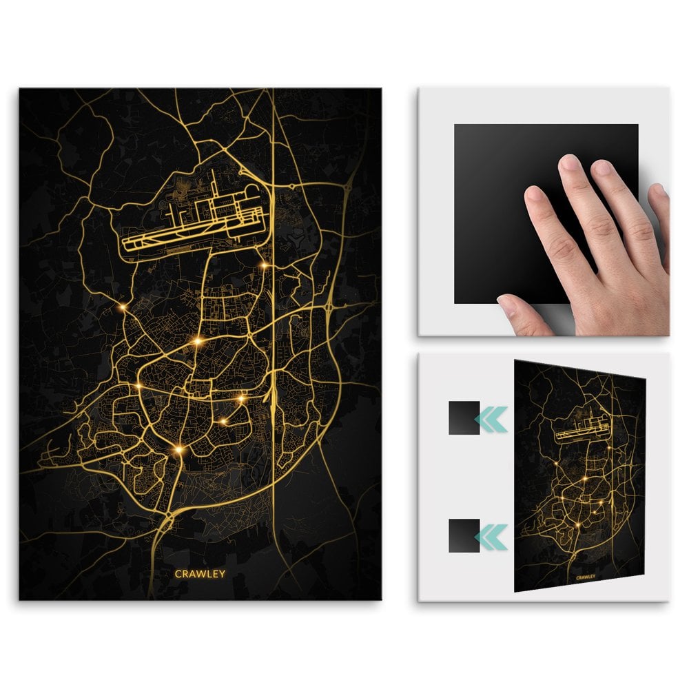 Plakat metalowy Mapa City Lights Crawley L