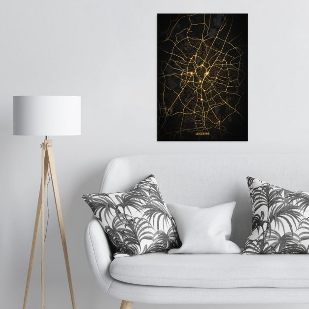 Plakat metalowy Mapa City Lights  Leicester L