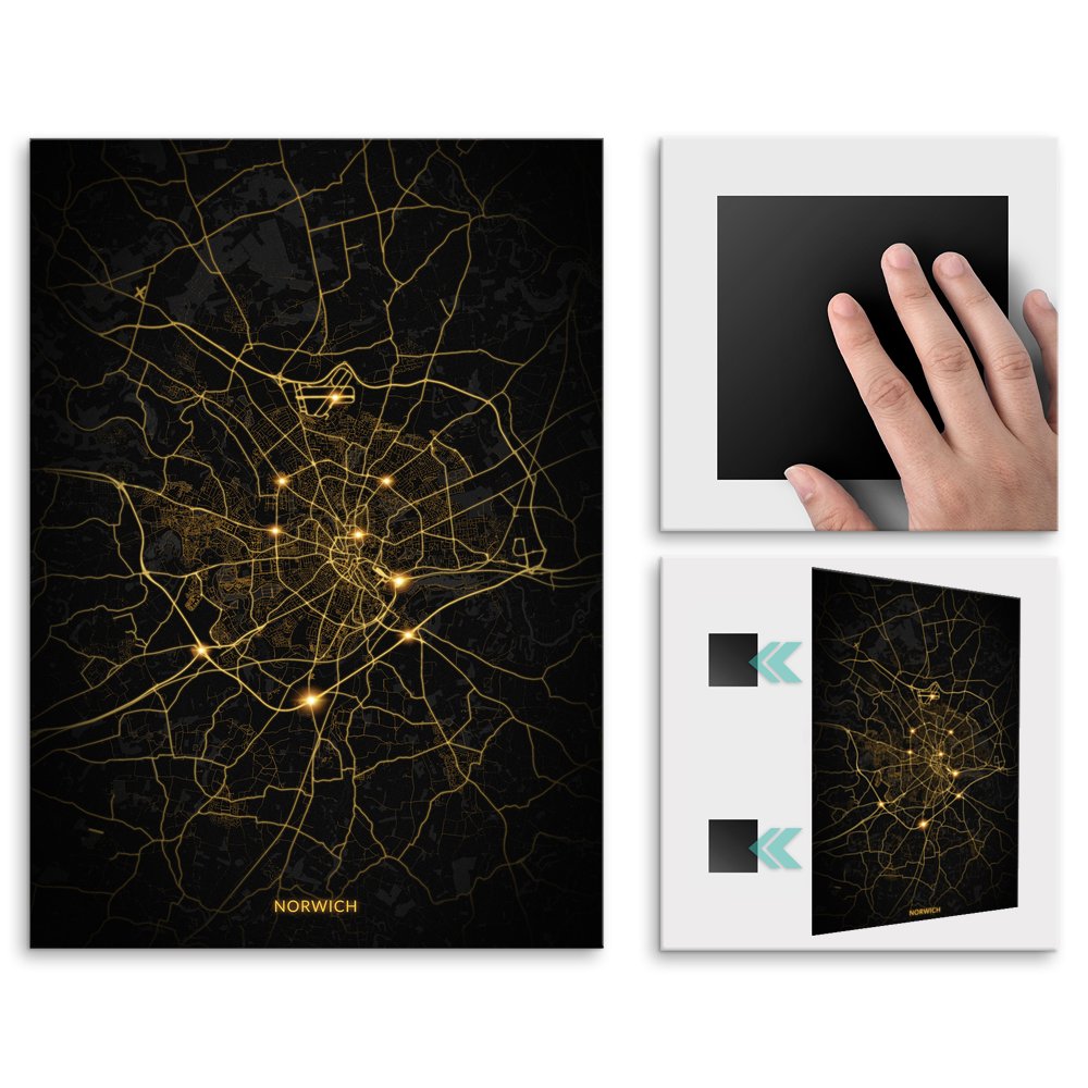Plakat metalowy Mapa City Lights Norwich L