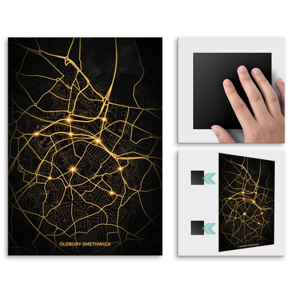 Plakat metalowy Mapa City Lights Oldbury-Smethwick M