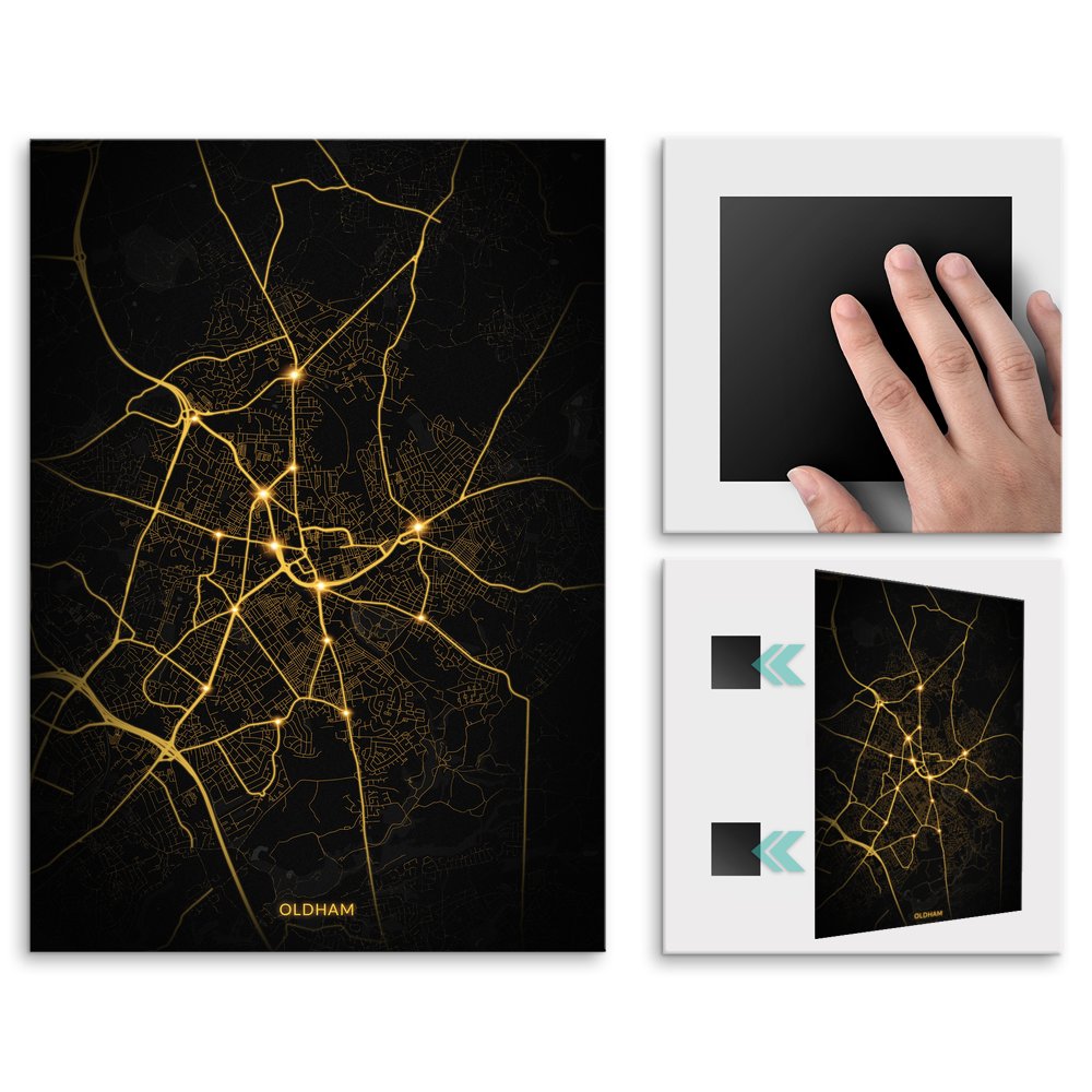 Plakat metalowy Mapa City Lights Oldham M