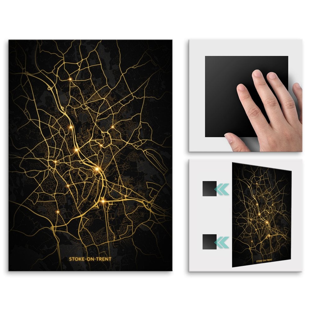 Plakat metalowy Mapa City Lights Stoke-on-Trent M