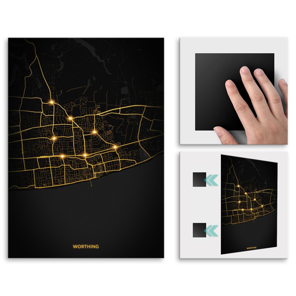 Plakat metalowy Mapa City Lights Worthing L