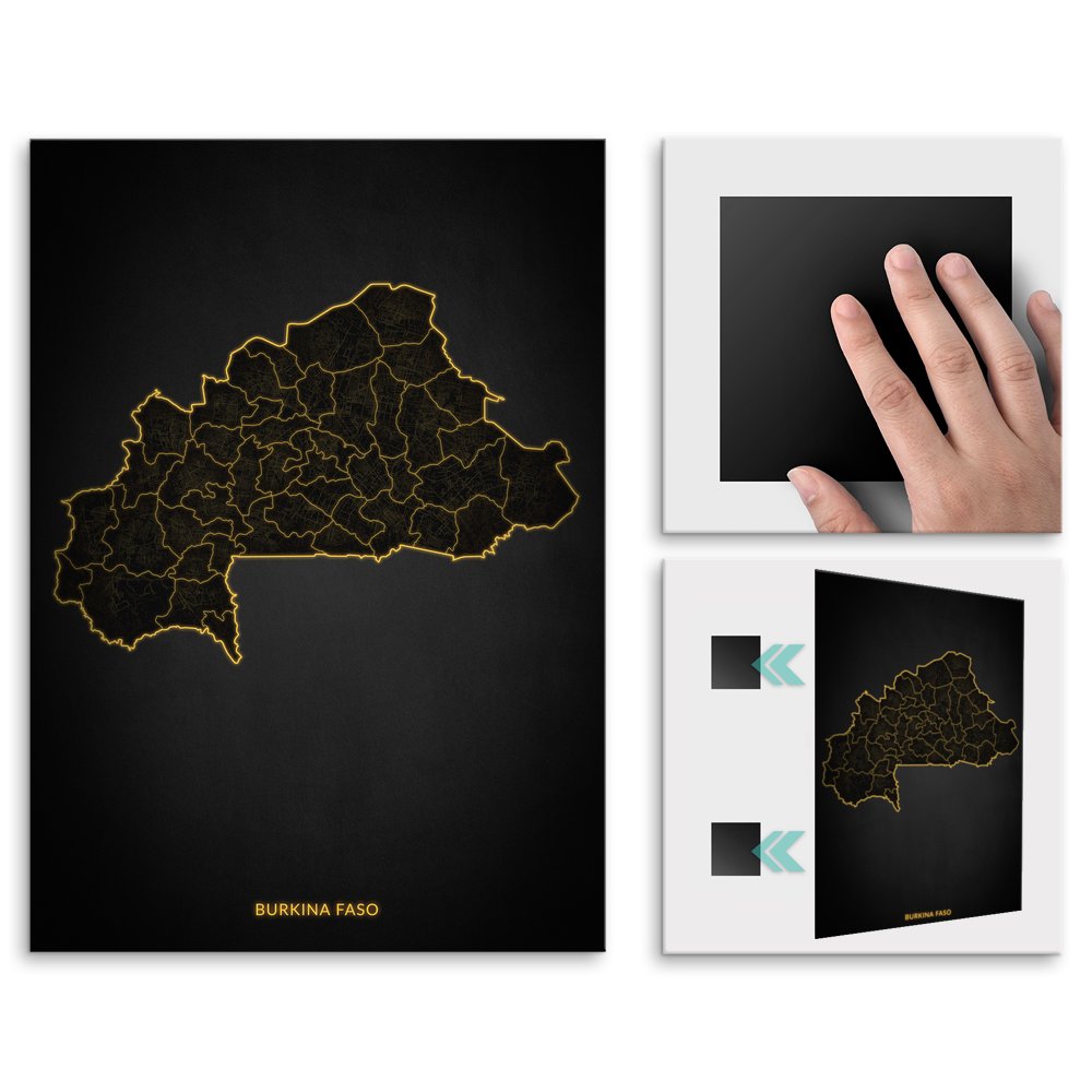 Plakat metalowy Mapa City Lights Burkina Faso L