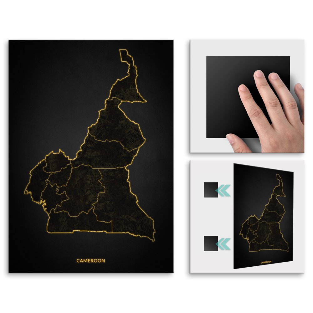 Plakat metalowy Mapa City Lights Kamerun M