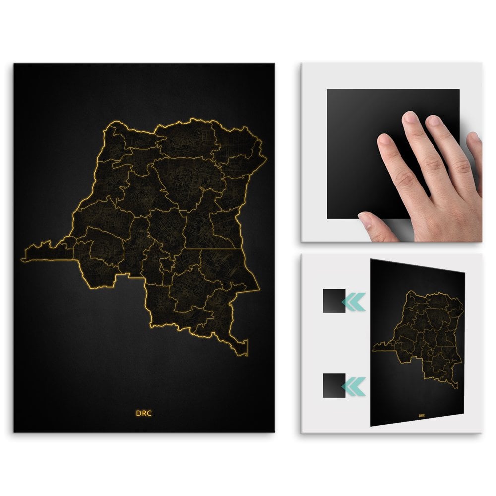 Plakat metalowy Mapa City Lights Demokratyczna Republika Konga L