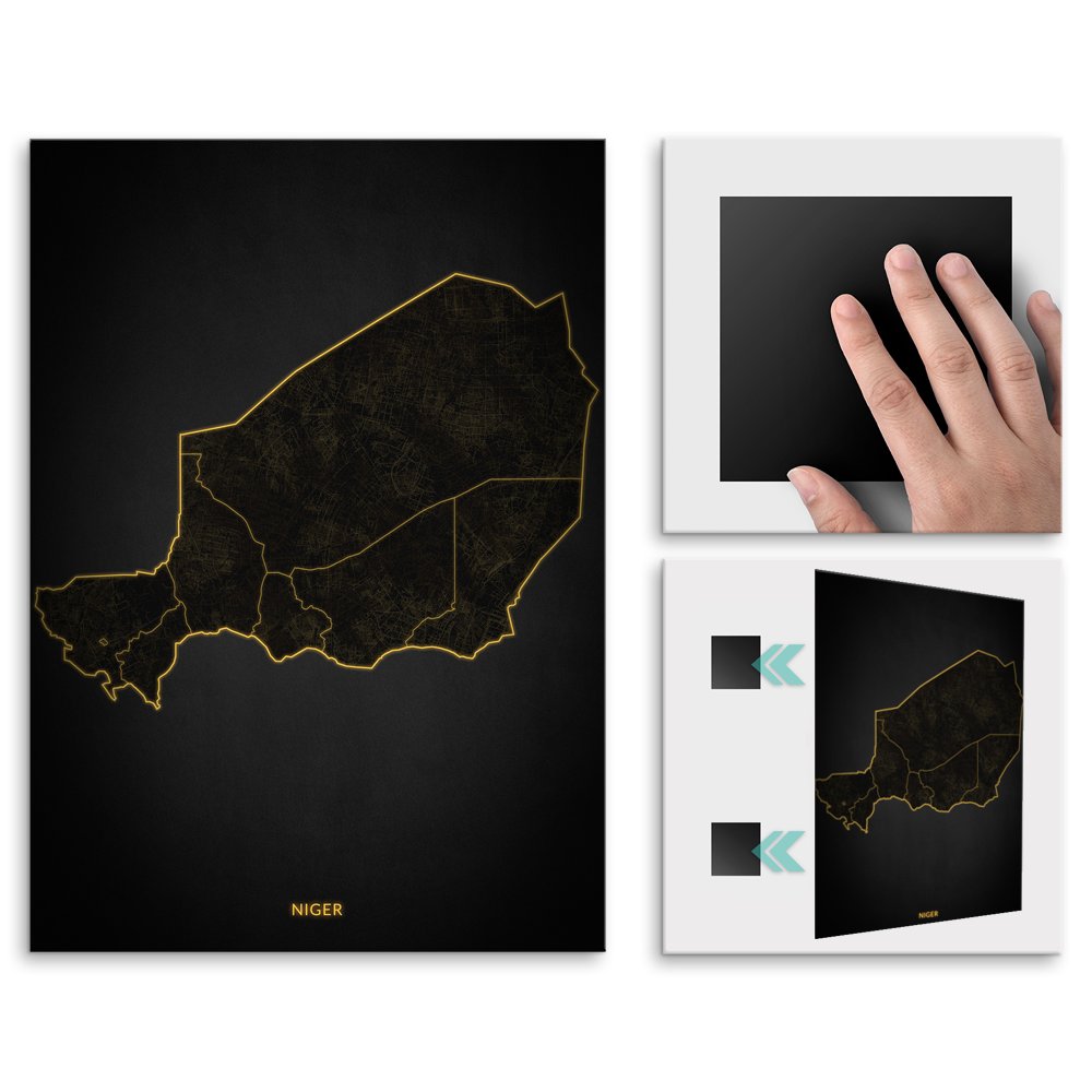Plakat metalowy Mapa City Lights Niger M