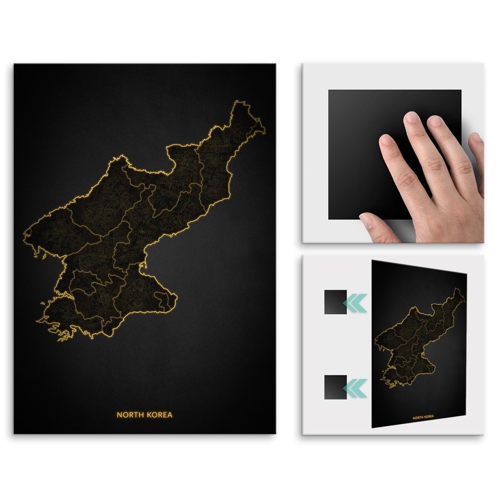 Plakat metalowy Mapa City Lights Korea Pnocna L