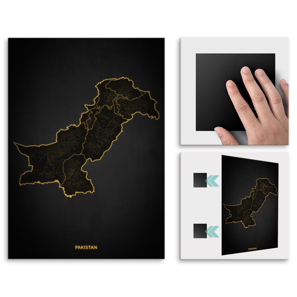 Plakat metalowy Mapa City Lights Pakistan L