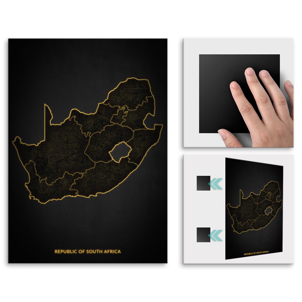 Plakat metalowy Mapa City Lights Republika Poudniowej Afryki M