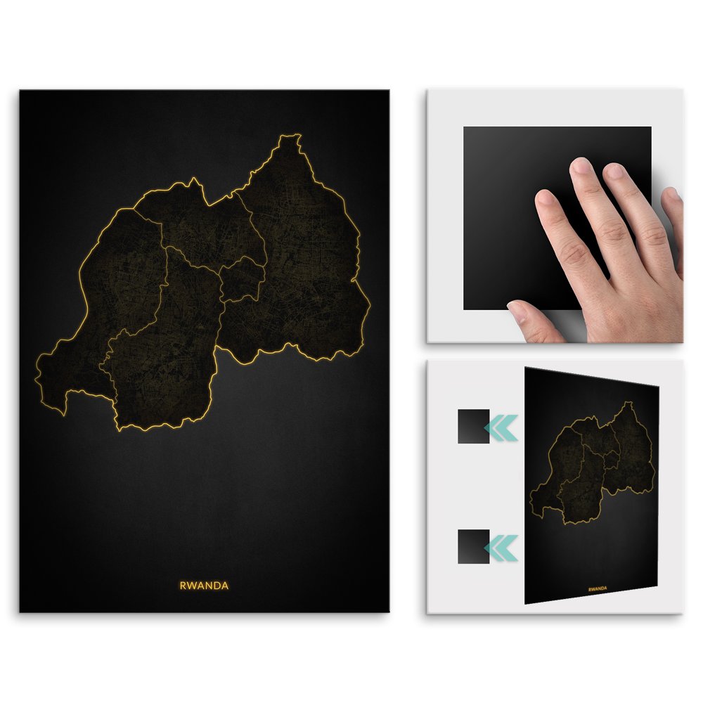 Plakat metalowy Mapa City Lights Rwanda M