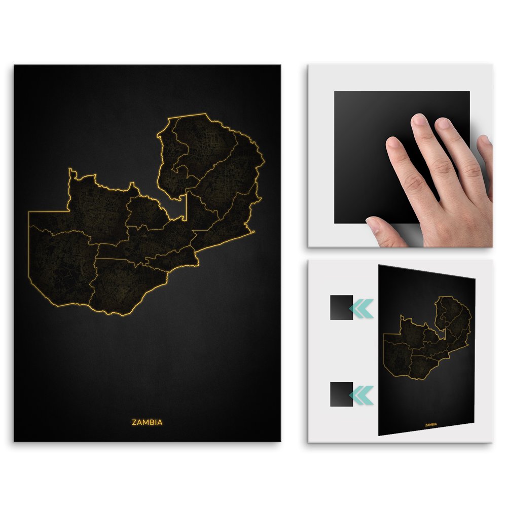 Plakat metalowy Mapa City Lights Zambia L
