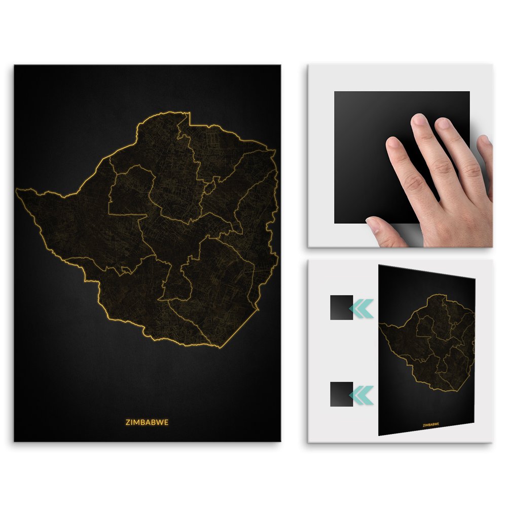 Plakat metalowy Mapa City Lights Zimbabwe L