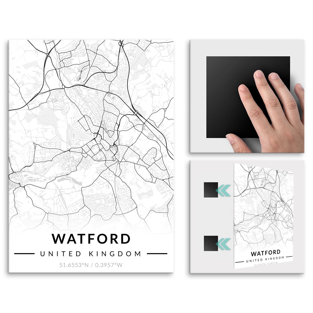 Plakat metalowy Mapa B&W Watford M