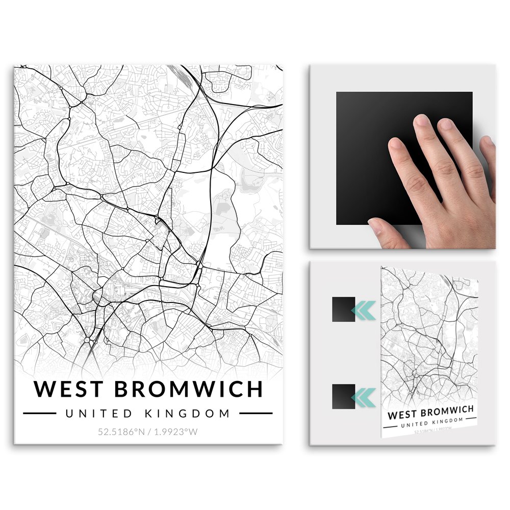 Plakat metalowy Mapa B&W West Bromwich M