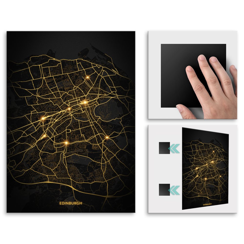 Plakat metalowy Mapa City Lights Edynburg L