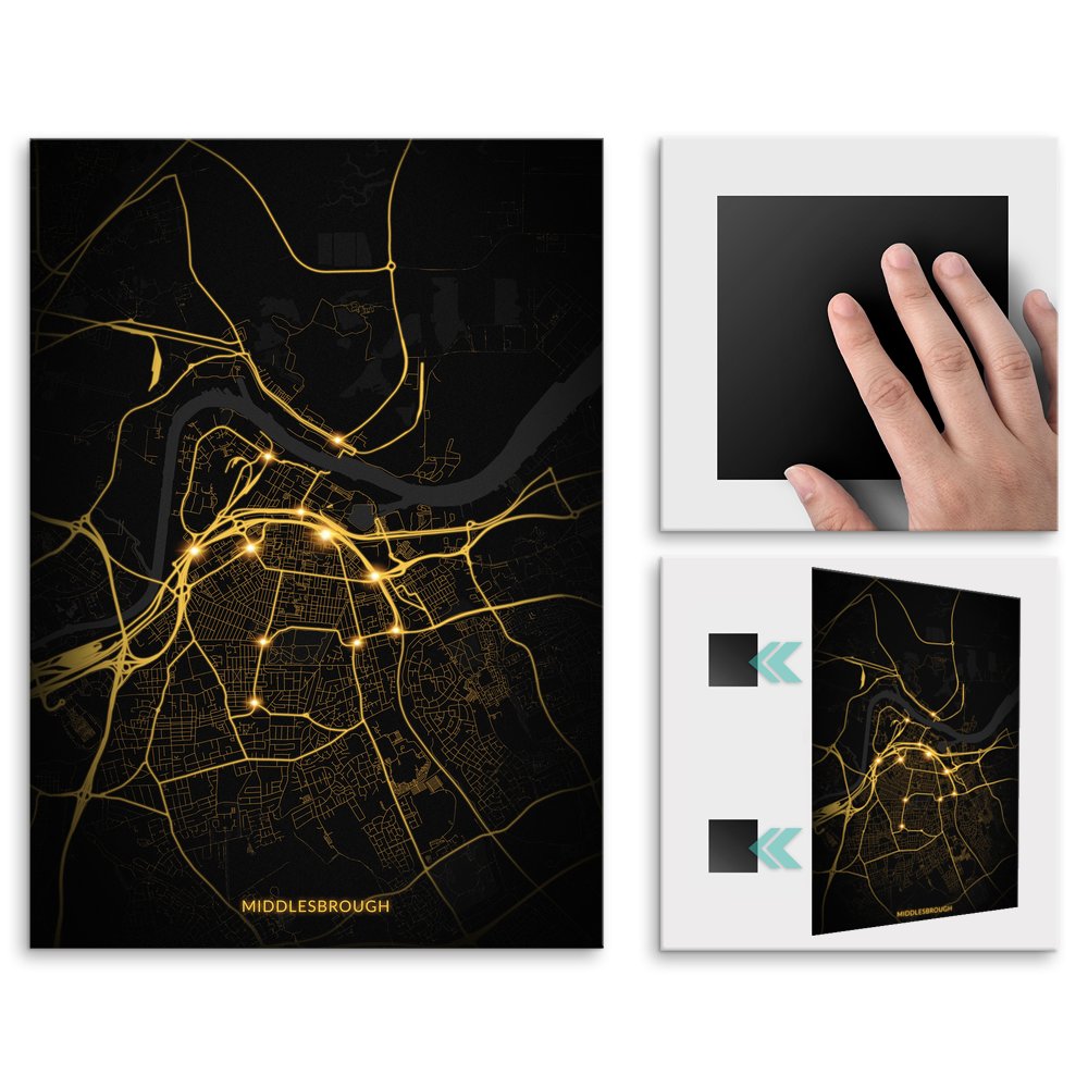 Plakat metalowy Mapa City Lights Middlesbrough M