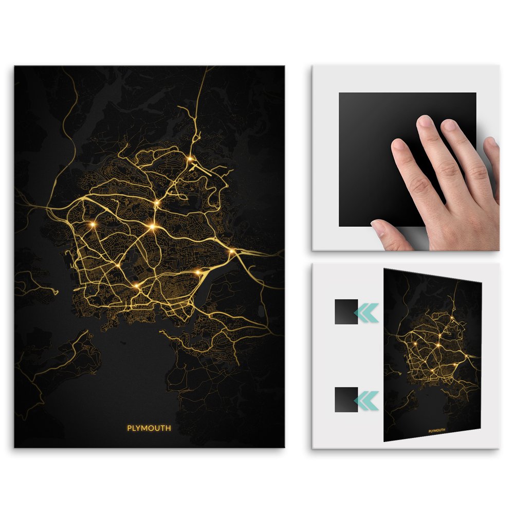 Plakat metalowy Mapa City Lights Plymouth L