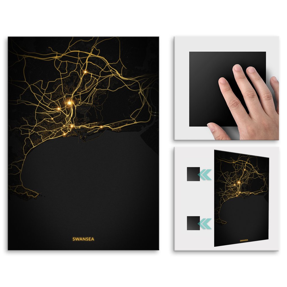 Plakat metalowy Mapa City Lights Swansea L