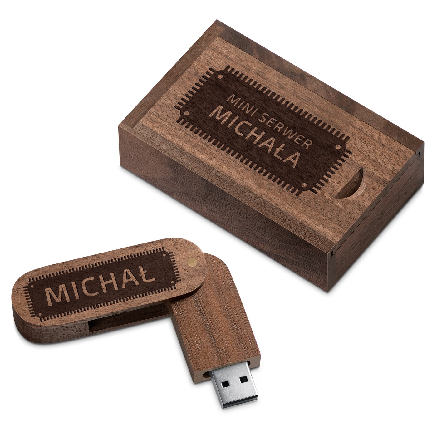 Pendrive drewniany z grawerem na pudeku dla informatyka programisty inyniera