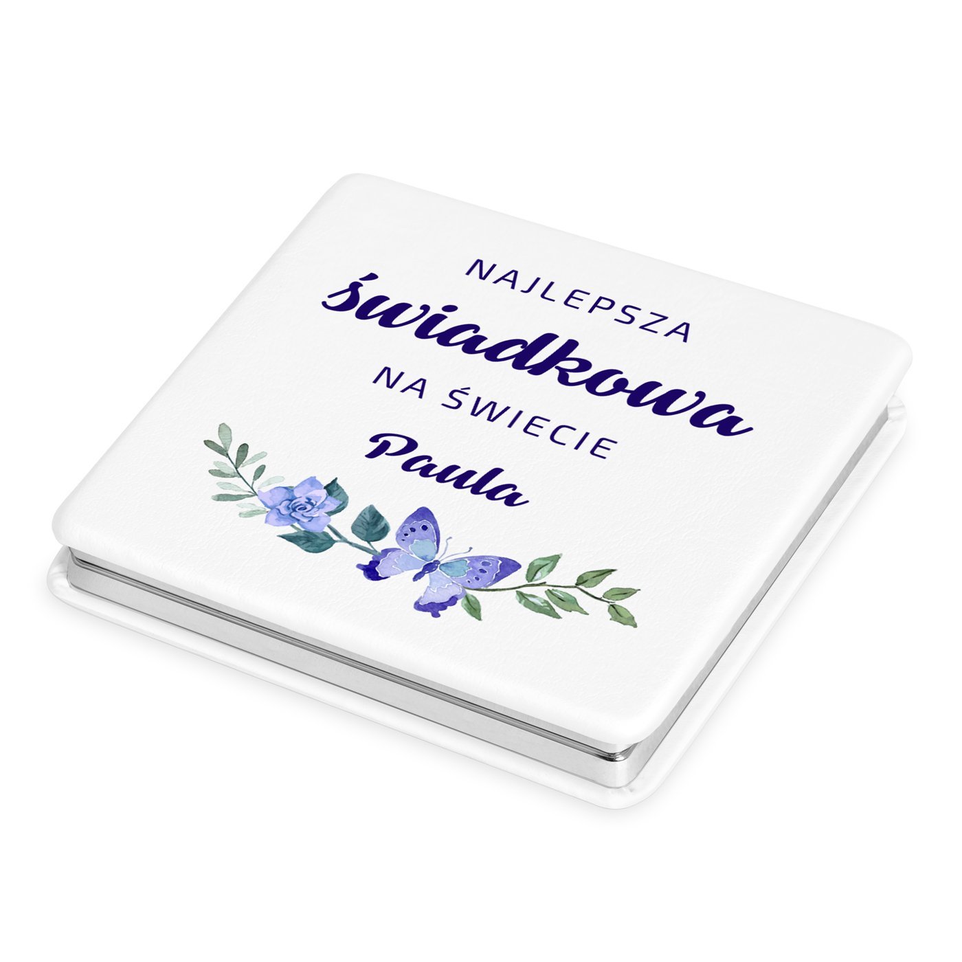 Lusterko kwadratowe z nadrukiem dla wiadkowej jako podzikowanie lubne