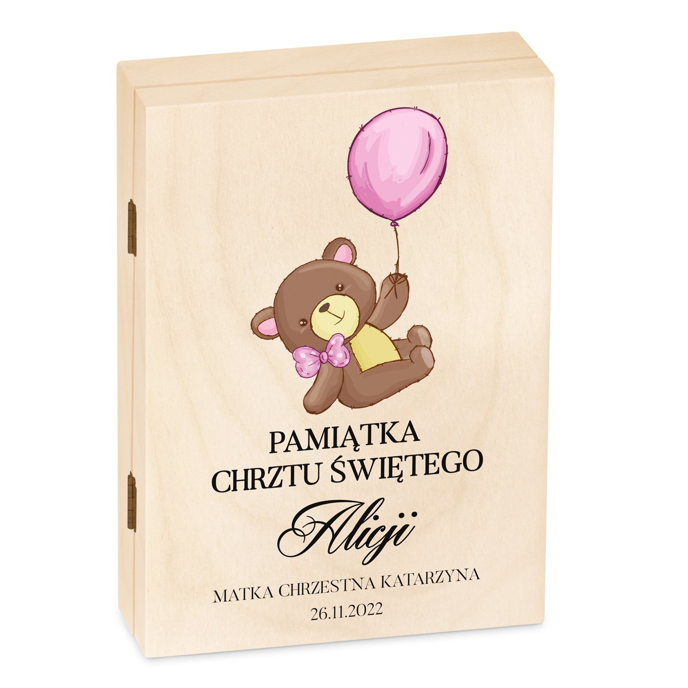 Sztuce grawerowane Disney Myszka Minne w etui z nadrukiem dla dziewczynki na chrzest
