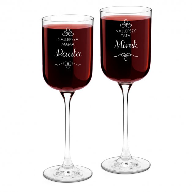 Kieliszki szklane do wina Glamour x2 z grawerem dla rodziców na rocznicę jako podziękowanie ślubne