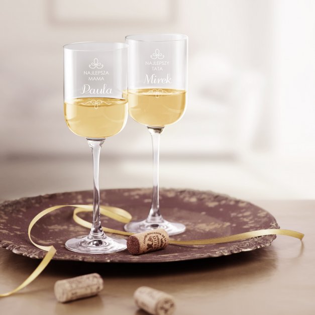 Kieliszki szklane do wina Glamour x2 z grawerem dla rodziców na rocznicę jako podziękowanie ślubne