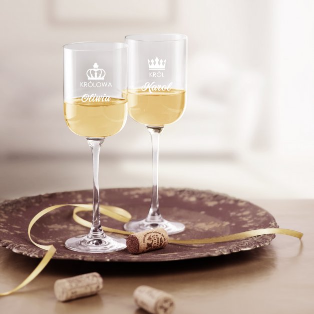 Kieliszki szklane do wina Glamour x2 z grawerem dla pary na ślub rocznicę
