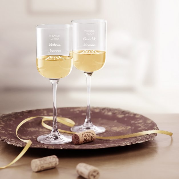 Kieliszki szklane do wina Glamour x2 z grawerem dla babci i dziadka na rocznicę złote gody Dzień Babci i Dziadka
