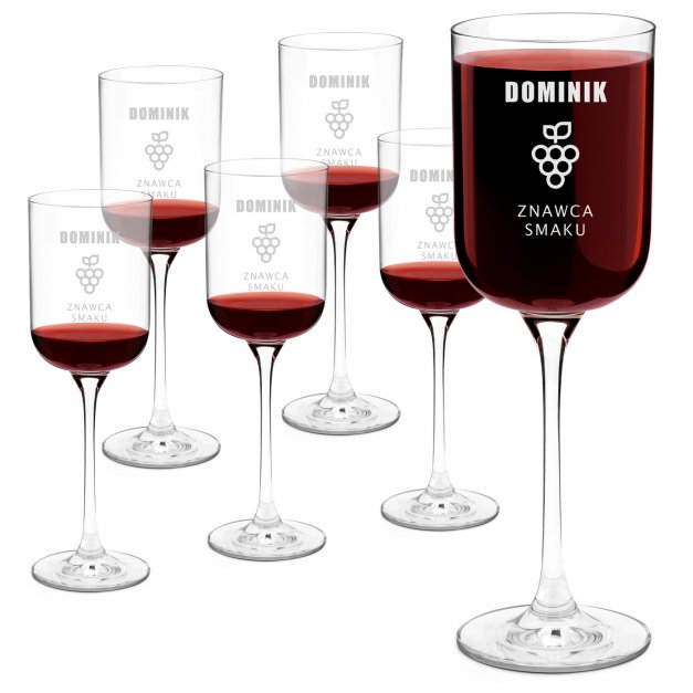 Kieliszki szklane do wina Glamour x6 z grawerem dla niego znawcy smaku winiarza