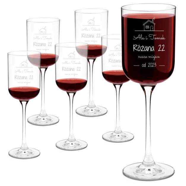 Kieliszki szklane do wina Glamour x6 z grawerem dla pary na parapetówkę