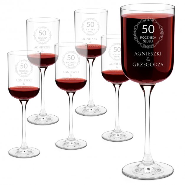 Kieliszki szklane do wina Glamour x6 z grawerem dla pary na 50 rocznicę