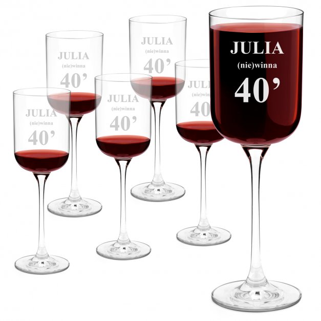 Kieliszki szklane do wina Glamour x6 z grawerem dla niej na 40 urodziny