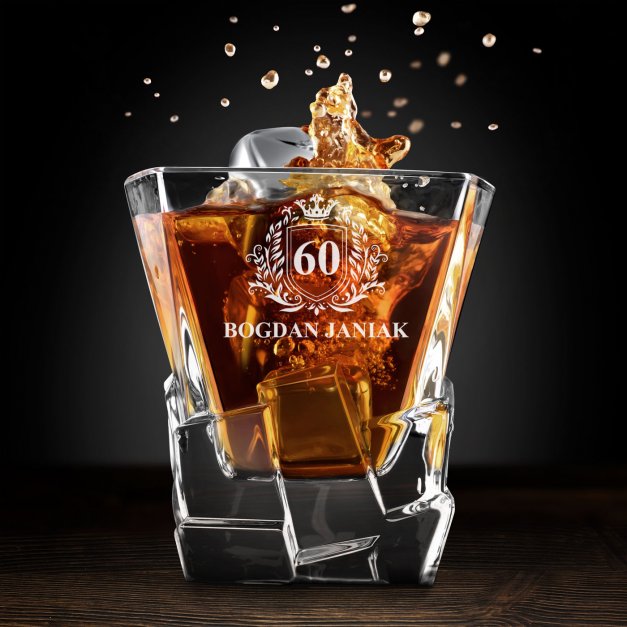 Kamienie kostki do whisky ze szklankami zestaw z grawerem dla niego na 60 urodziny