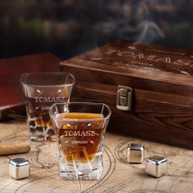Kamienie kostki do whisky ze szklankami zestaw z grawerem dla szwagra