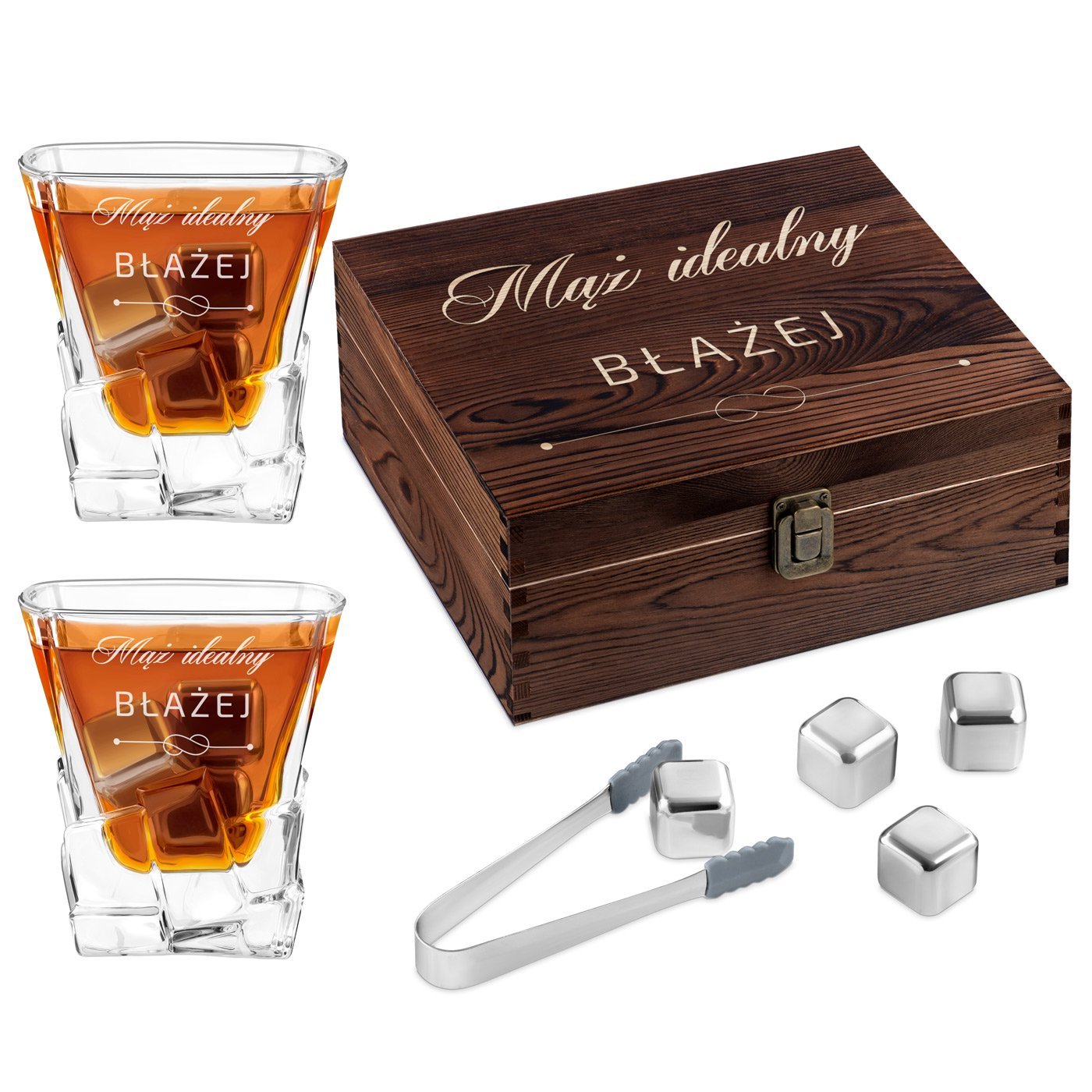 Kamienie kostki do whisky ze szklankami zestaw z grawerem dla ma